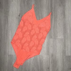 NWT Spaghetti Strap Coral Pink Sheer Body Suit Size M/L